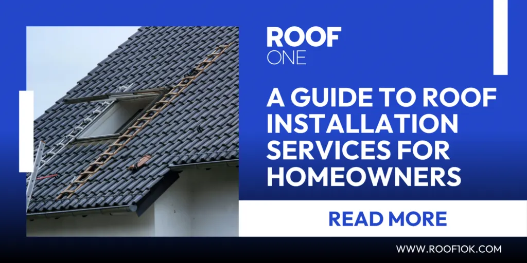 Banner showing a roofer installing shingles with the title A Guide to Roof Installation Services for Homeowners.