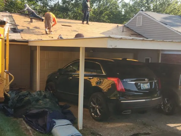 Carport roof edge during the residential roof replacement