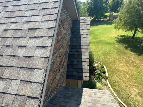 Finished roof edge and gutter line on the side of the home