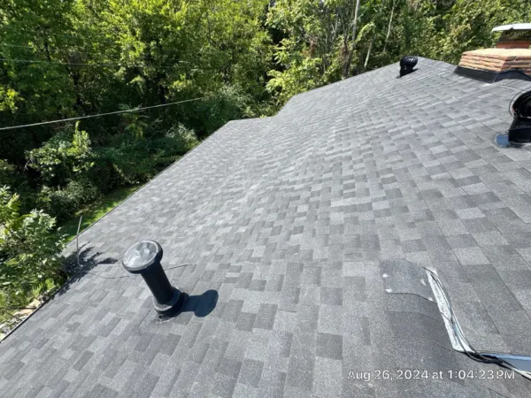 Finished roof slope with new vent flashing