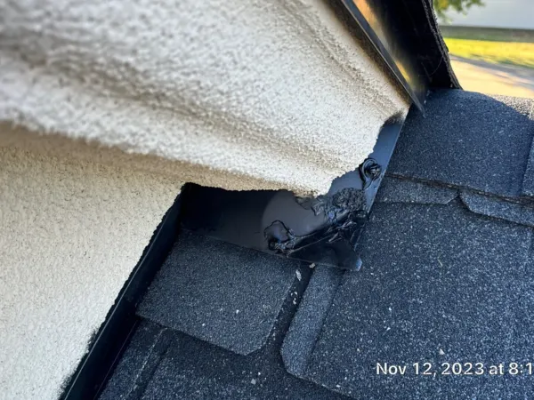 Close-up of finished roof edge and drip detail