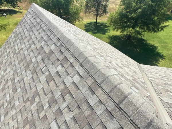 Ridge and hip lines on the finished residential roof