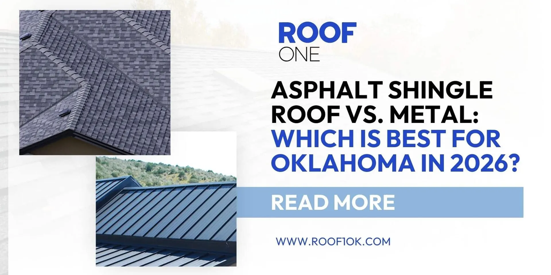Asphalt shingle roof vs metal roofing image comparing styles for Oklahoma homes in 2026 roofing decision guide.