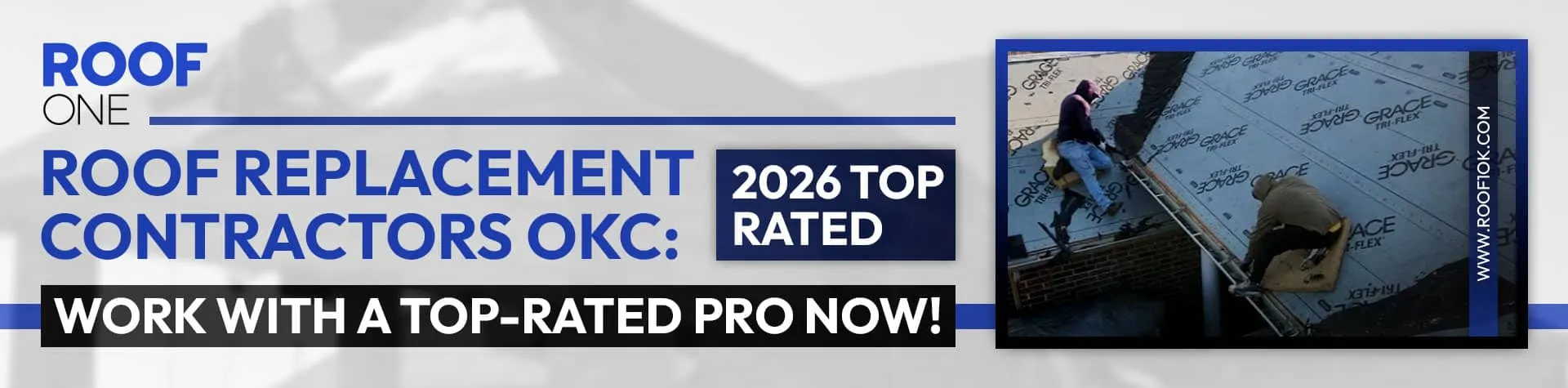 Roof replacement contractors: Roof One, a 2026 Top Rated company, features workers installing roofing underlayment in OKC.
