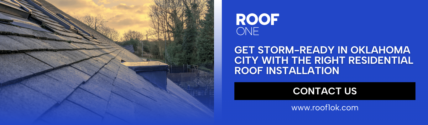 residential roof installation with asphalt shingles on Oklahoma City home under clear blue sky