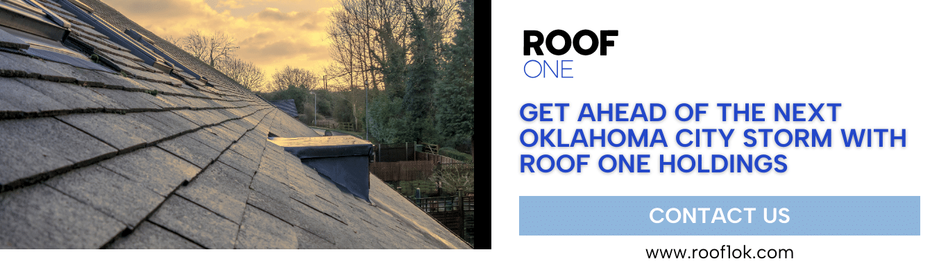 Roof One Holdings banner: contact roof replacement contractors in Oklahoma City for a no-pressure inspection