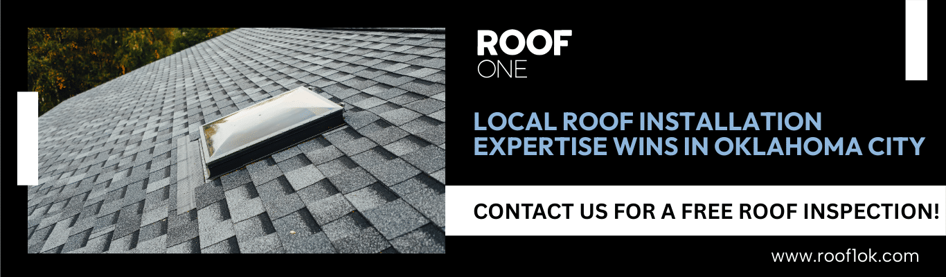 Roof installation company near me showing asphalt shingles, metal roofing, and flat roof options in Oklahoma City