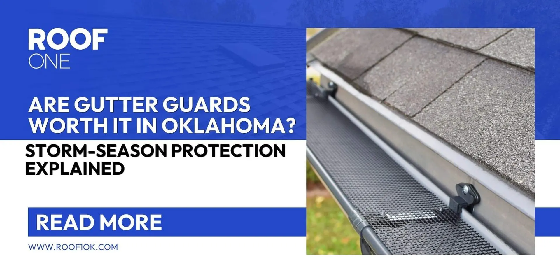 Close-up of micro-mesh covers on a shingle roof. Are gutter guards worth it in Oklahoma? Read our storm protection guide